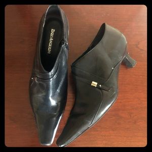 Black  leather short bootie with small heel